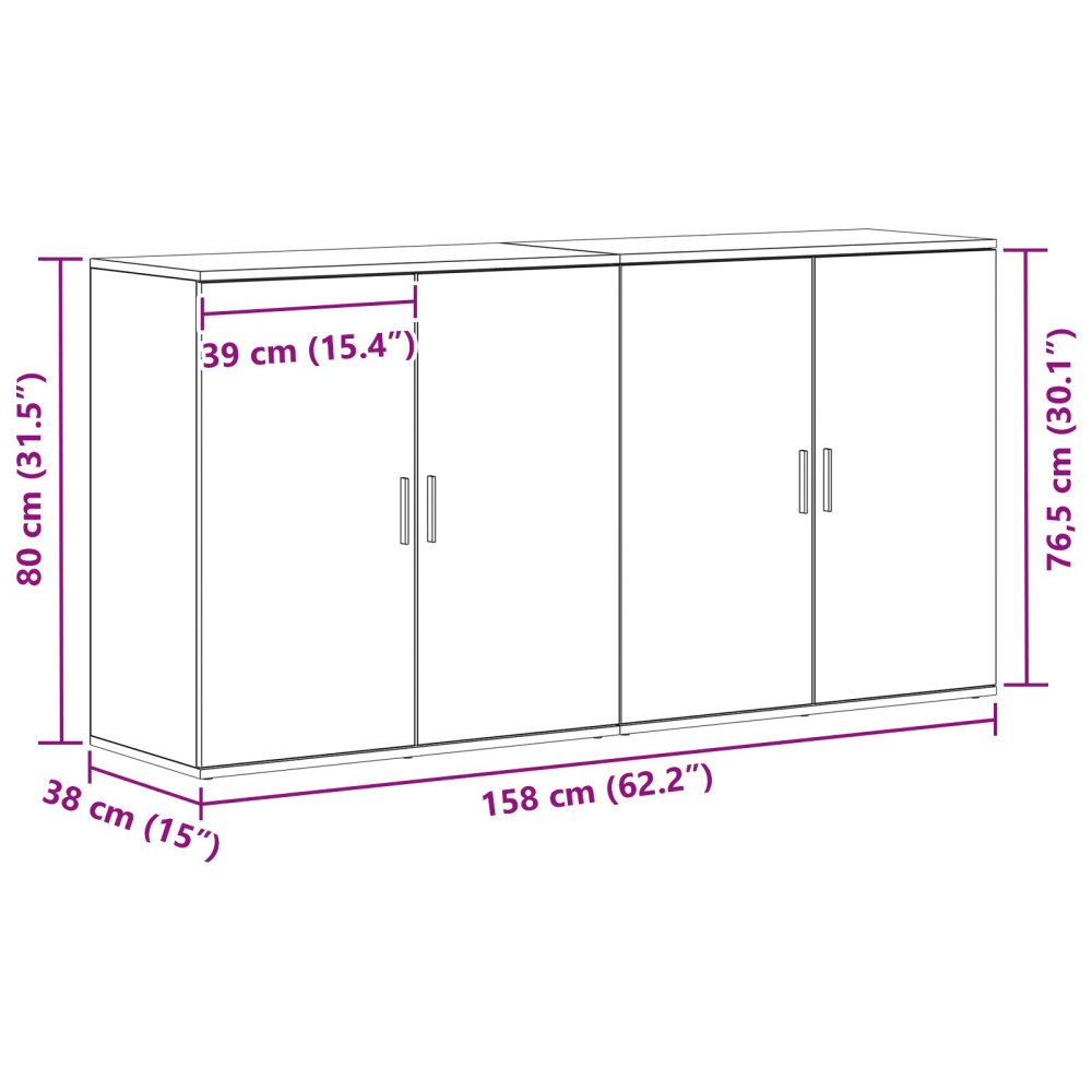 Produktbild för Sideboard 2 pcs Svart Ek 79 x 38 x 80 cm Konstruerat trä