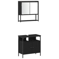 Produktbild för Badrumsmöbelset med hylla med dörr 3 pcs Svart Konstruerat trä