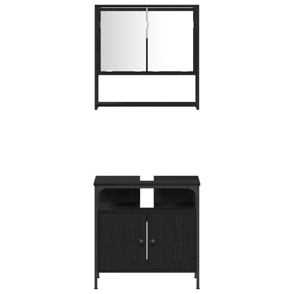 Produktbild för Badrumsmöbelset med hylla med dörr 3 pcs Svart Konstruerat trä