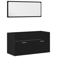 Produktbild för Badrumsmöbelset Väggmonterad 4 pcs Svart Ek Konstruerat trä