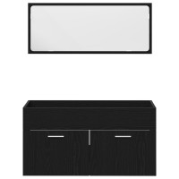 Produktbild för Badrumsmöbelset Väggmonterad 4 pcs Svart Ek Konstruerat trä
