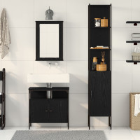 Produktbild för Badrumsmöbelset med hylla 3 pcs Svart Ek Konstruerat trä