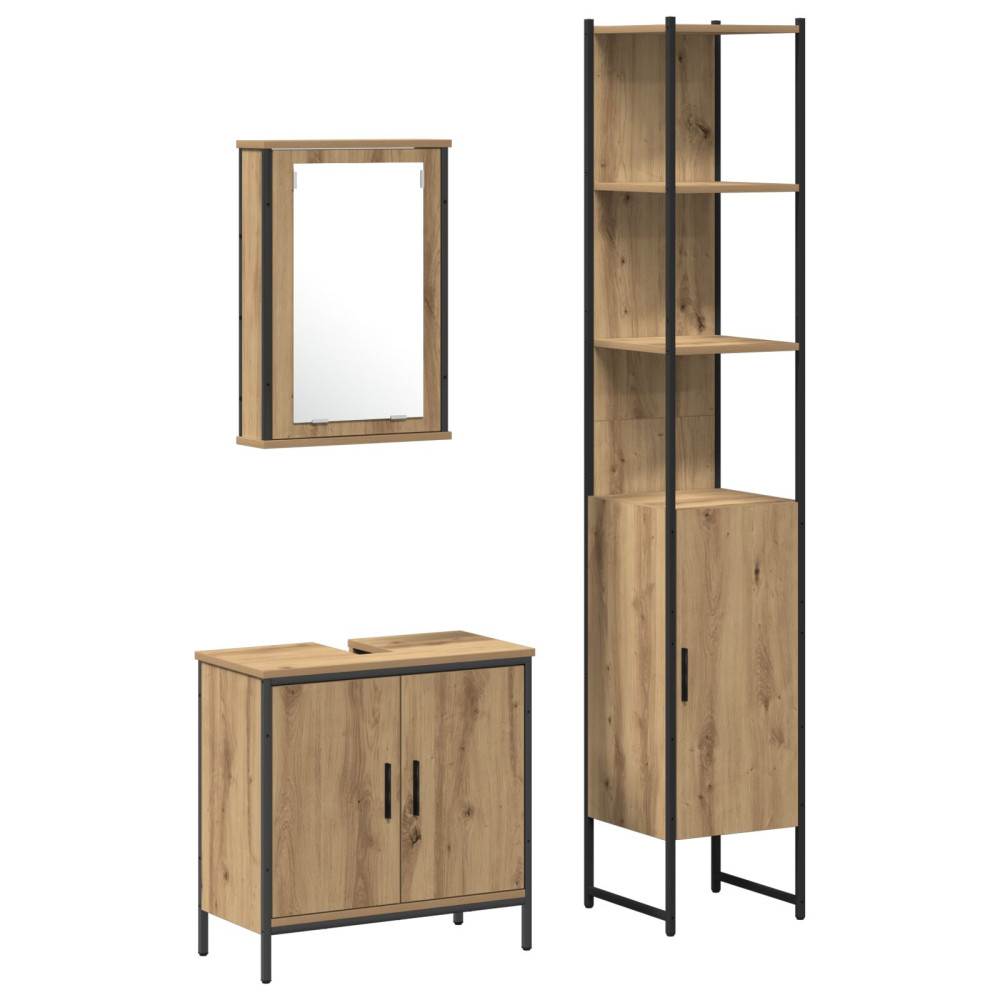 Produktbild för Badrumsmöbelset 3 st Brun 33 x 33 x 185,5 cm Konstruerat trä