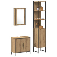 Produktbild för Badrumsmöbelset 3 st Brun 33 x 33 x 185,5 cm Konstruerat trä
