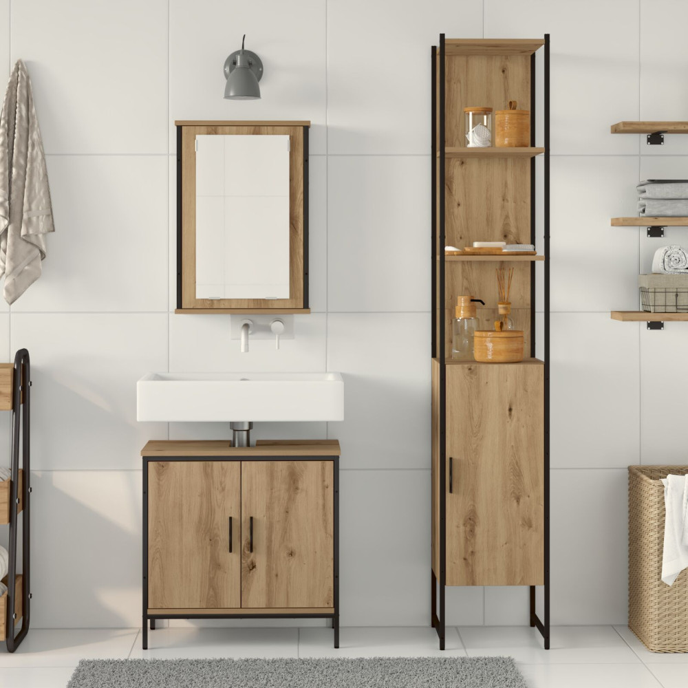 Produktbild för Badrumsmöbelset 3 st Brun 33 x 33 x 185,5 cm Konstruerat trä