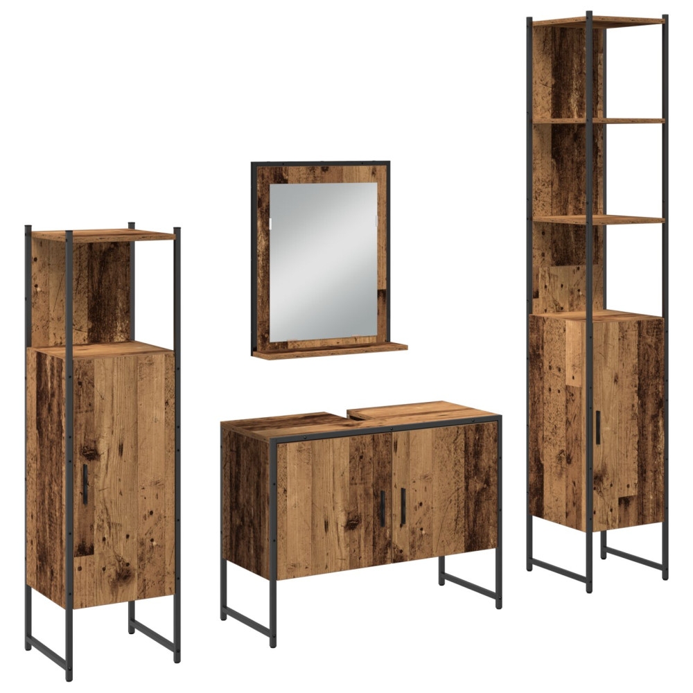 Produktbild för Badrumsmöbelset med hylla med dörr 4 pcs Brun Konstruerat trä