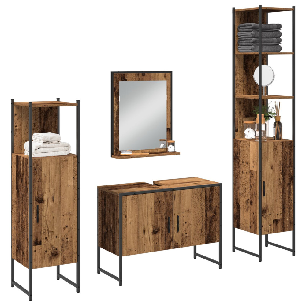 Produktbild för Badrumsmöbelset med hylla med dörr 4 pcs Brun Konstruerat trä