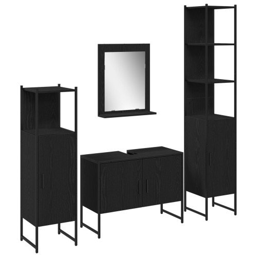 vidaXL Badrumsmöbelset med hylla med dörr 4 pcs Svart Konstruerat trä