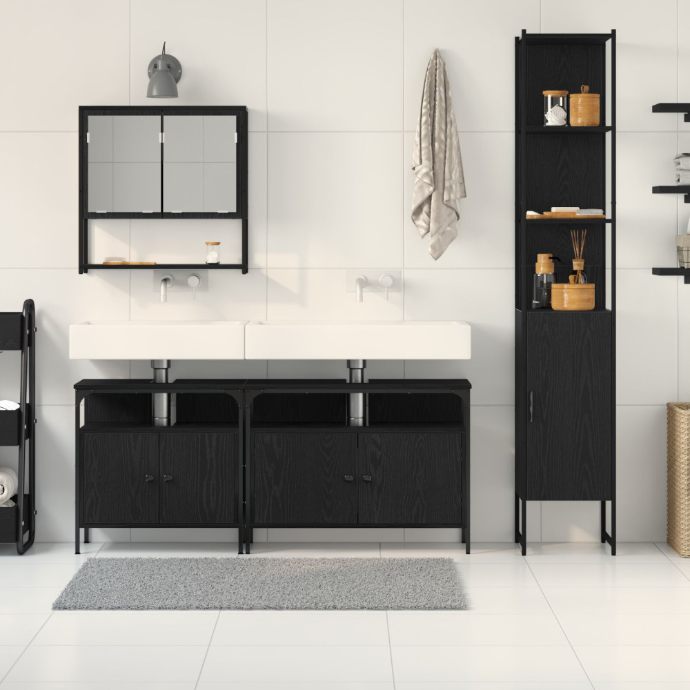 Produktbild för Badrumsmöbelset med hylla 4 pcs Svart ek Konstruerat trä