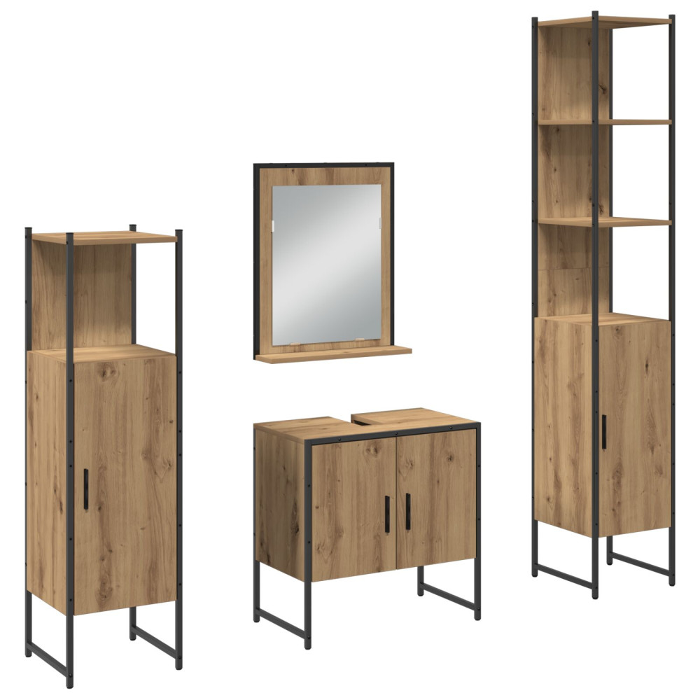 Produktbild för Badrumsmöbelset 4 st Brun 33 x 33 x 185,5 cm Konstruerat trä