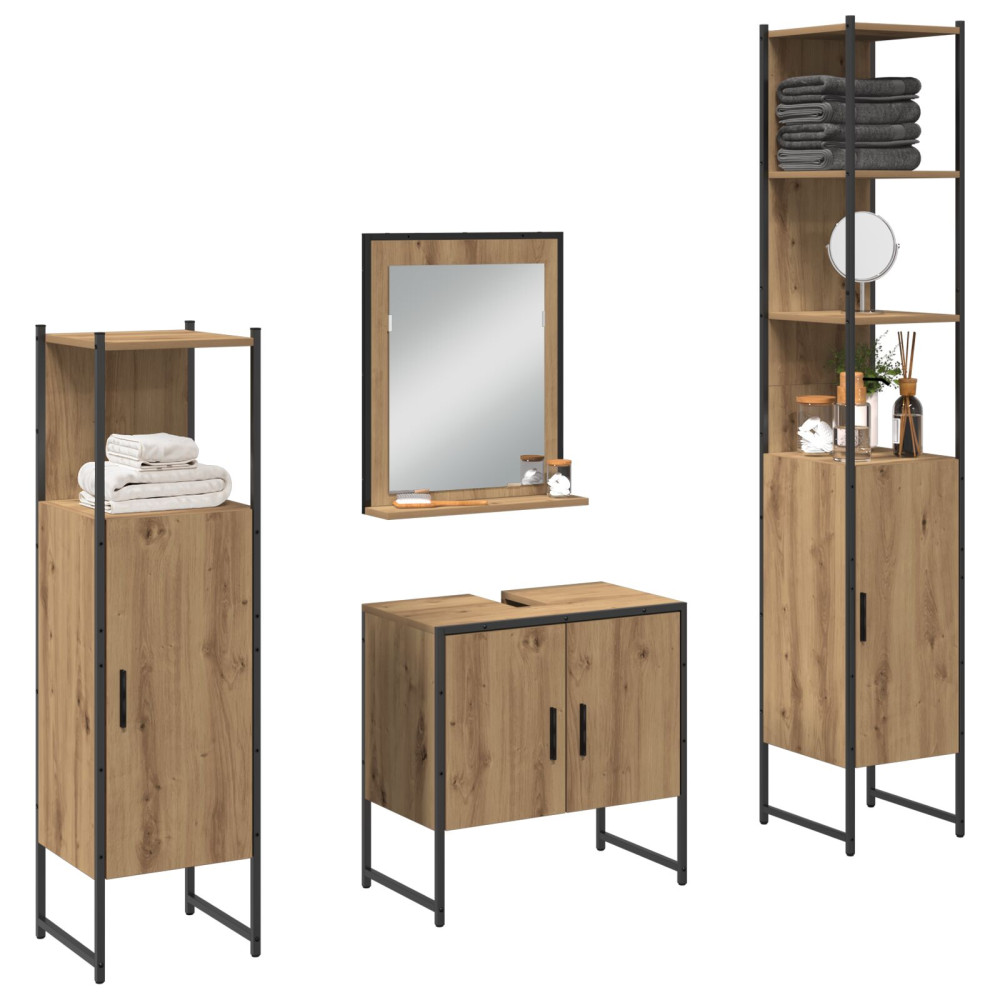 Produktbild för Badrumsmöbelset 4 st Brun 33 x 33 x 185,5 cm Konstruerat trä