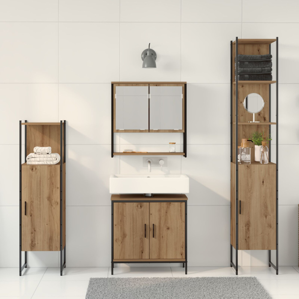 Produktbild för Badrumsmöbelset 4 st Brun 33 x 33 x 185,5 cm Konstruerat trä