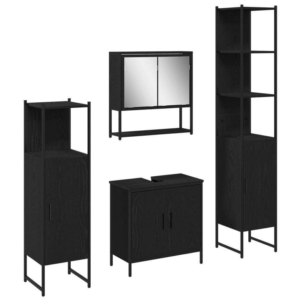 Produktbild för Badrumsmöbelset med hylla med dörr 4 pcs Svart Konstruerat trä