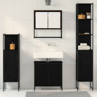 Produktbild för Badrumsmöbelset med hylla med dörr 4 pcs Svart Konstruerat trä