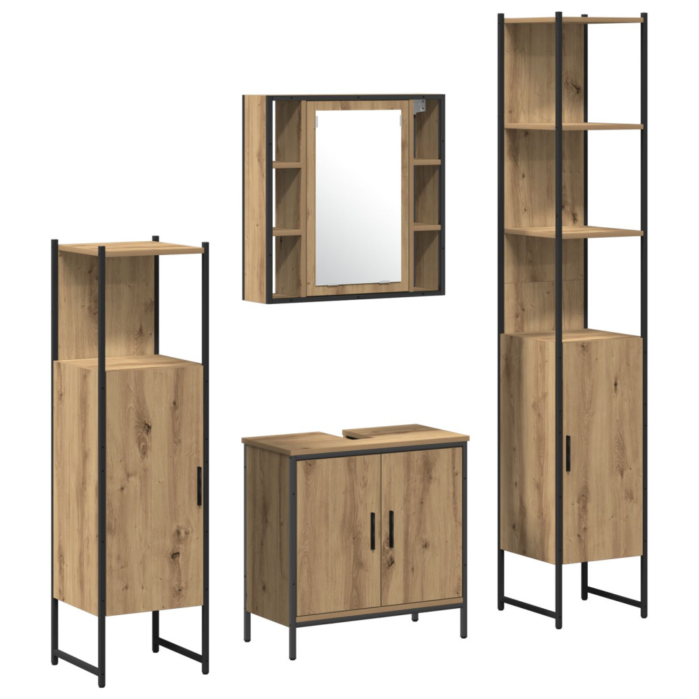 Produktbild för Badrumsmöbelset 4 st Brun 33 x 33 x 185,5 cm Konstruerat trä