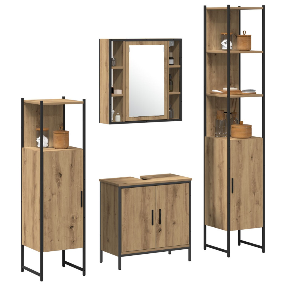 Produktbild för Badrumsmöbelset 4 st Brun 33 x 33 x 185,5 cm Konstruerat trä
