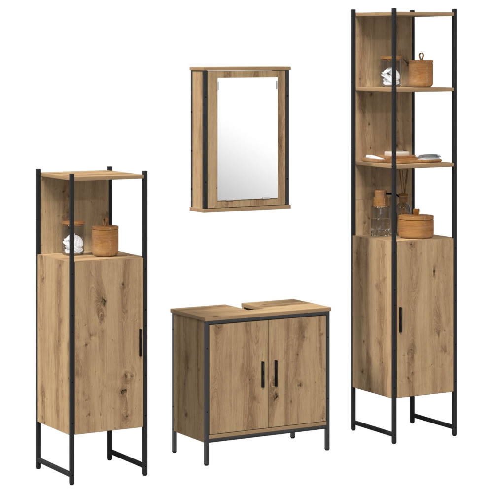 Produktbild för Badrumsmöbelset 4 st Brun 33 x 33 x 185,5 cm Konstruerat trä