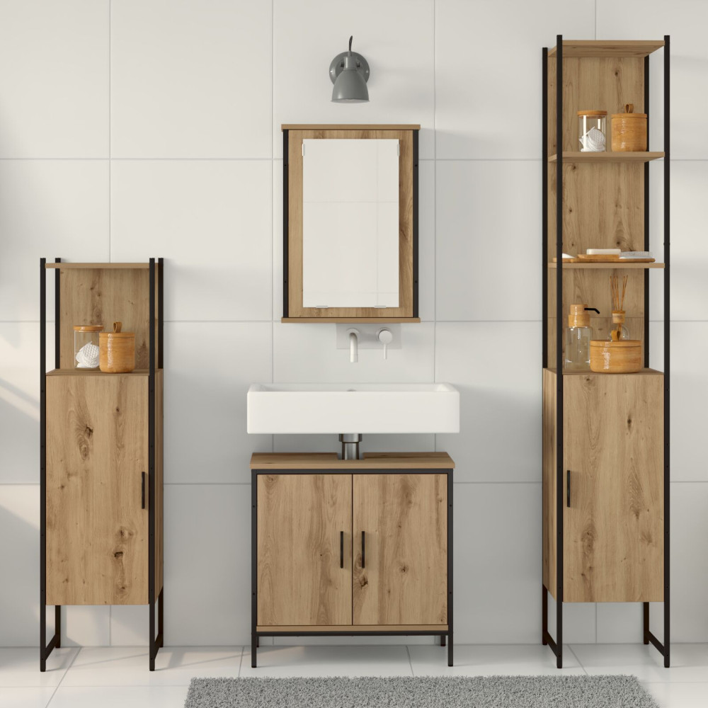 Produktbild för Badrumsmöbelset 4 st Brun 33 x 33 x 185,5 cm Konstruerat trä