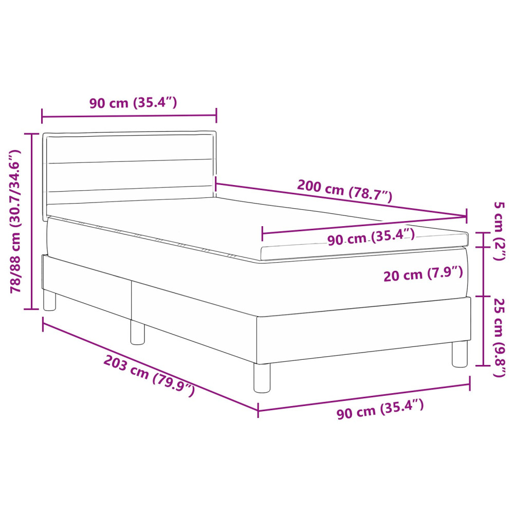 Produktbild för Bäddfjäder med huvudgavel Ljusgrå 90 x 200 cm tyg