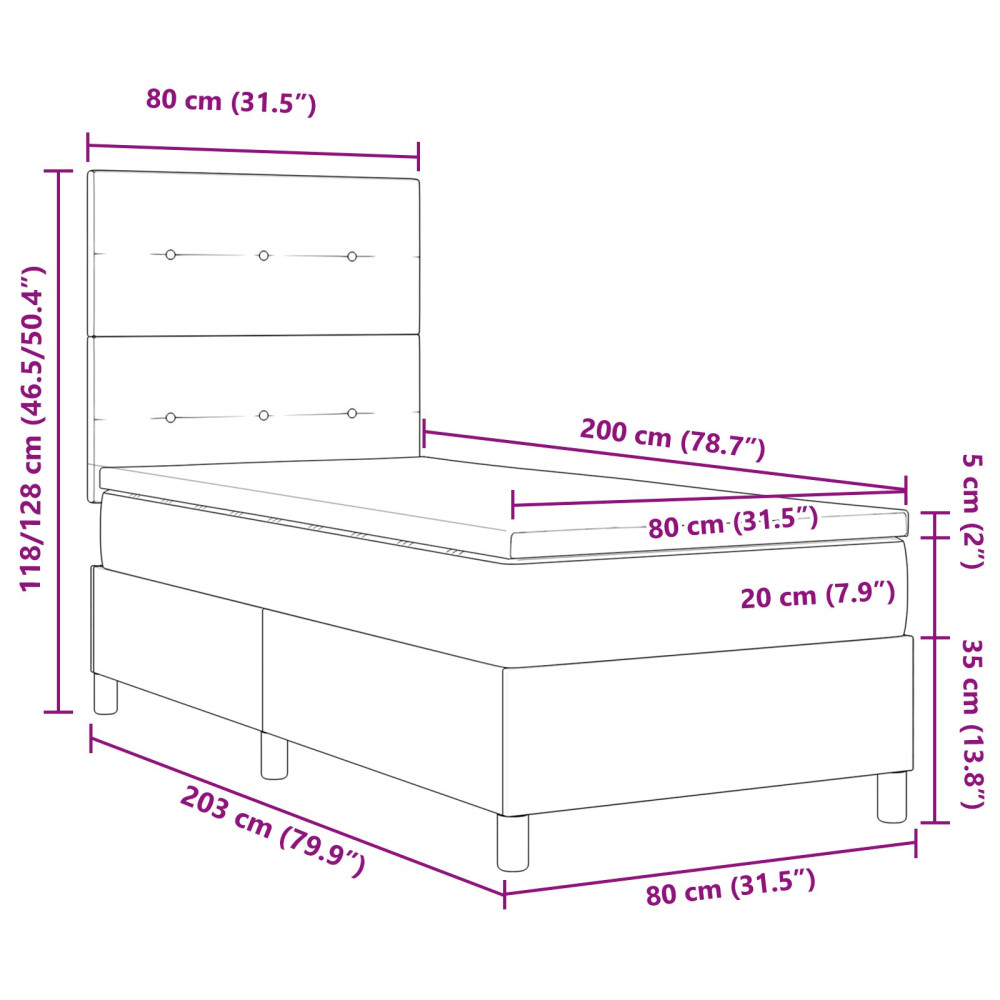 Produktbild för Bäddfjäder med huvudgavel Mörkbrun 80 x 200 cm tyg