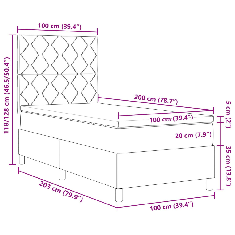 Produktbild för Bäddfjäder med huvudgavel Svart 100 x 200 cm tyg