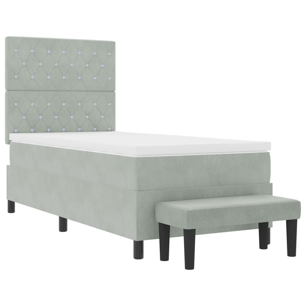 Produktbild för Bäddfjäder med huvudgavel Ljusgrå 200 x 100 cm Sammet