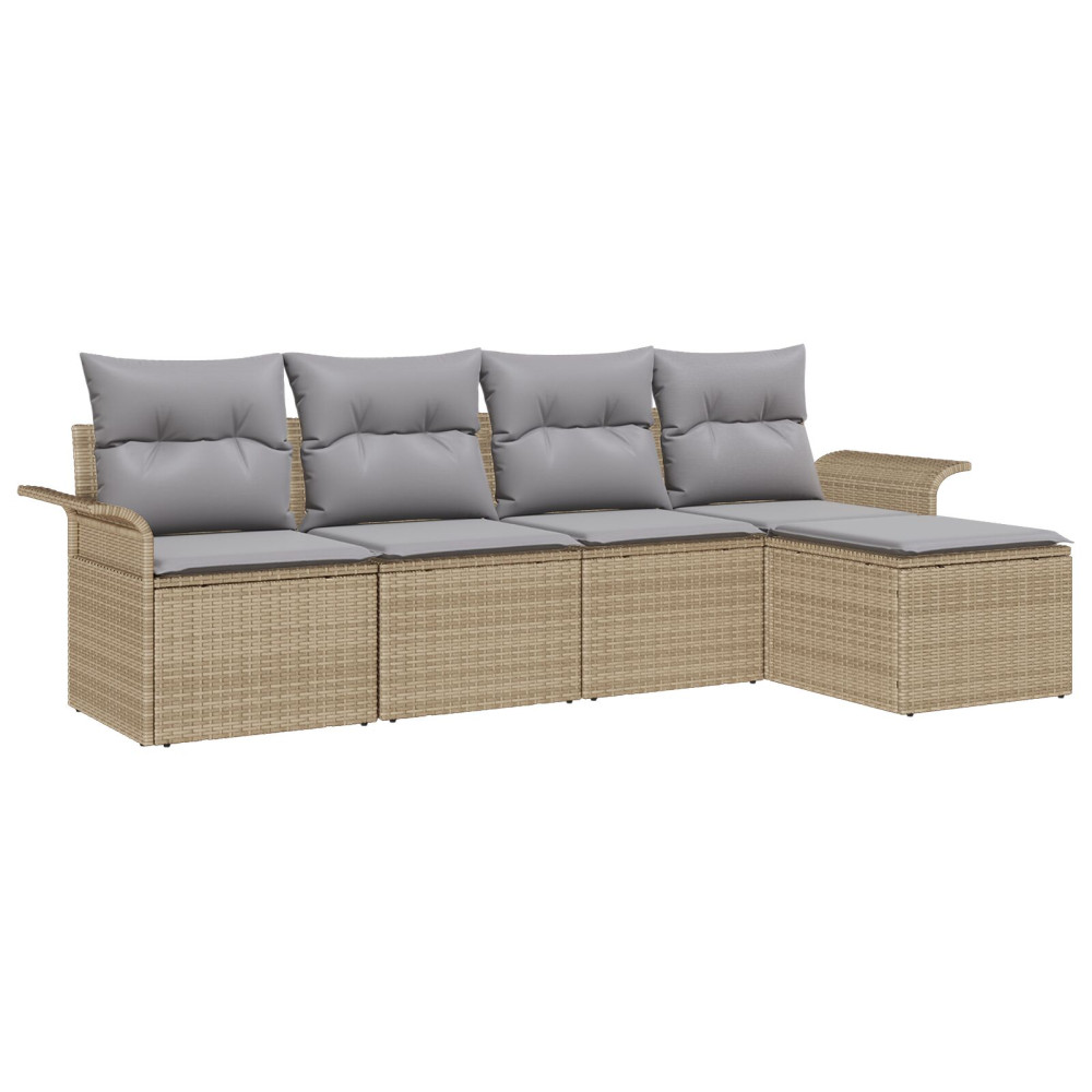 Produktbild för Utomhussoffa med kudde 5 pcs Beige konstrotting
