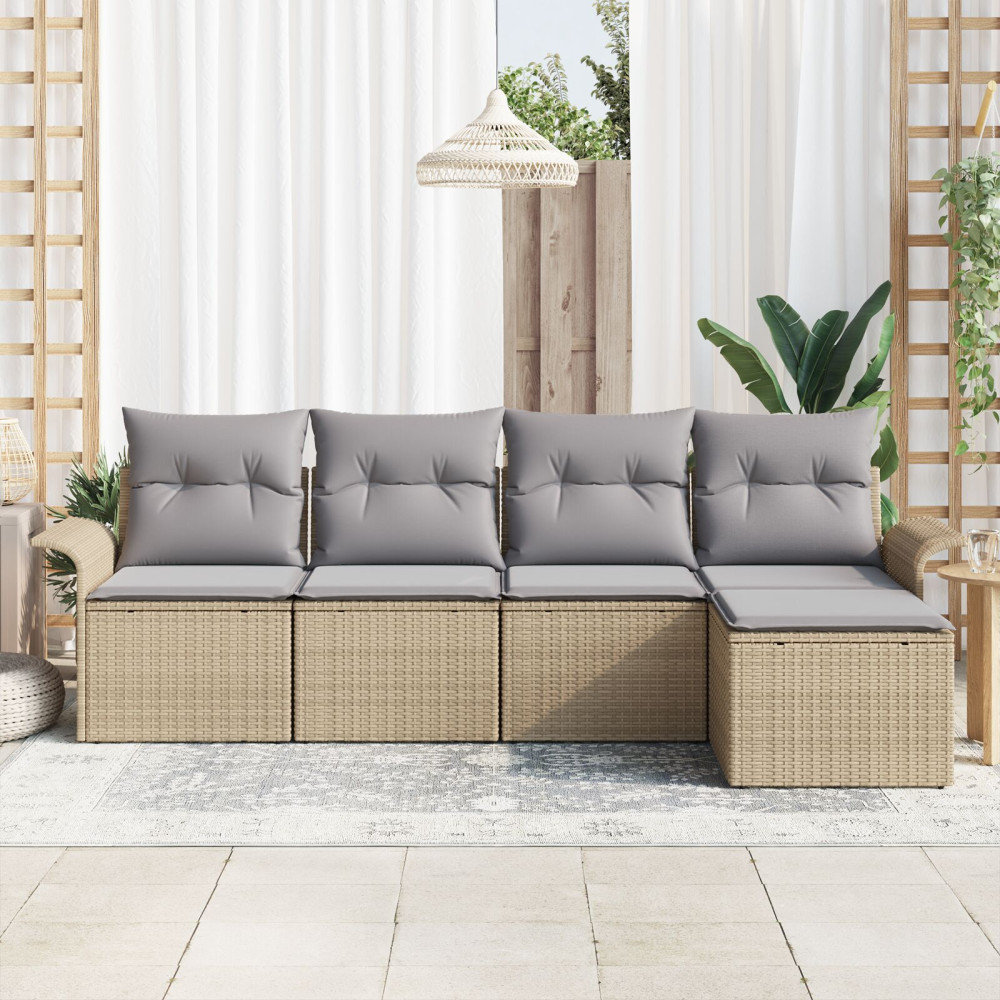 Produktbild för Utomhussoffa med kudde 5 pcs Beige konstrotting
