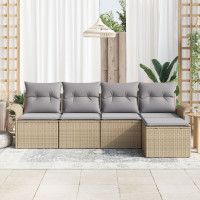 Produktbild för Utomhussoffa med kudde 5 pcs Beige konstrotting