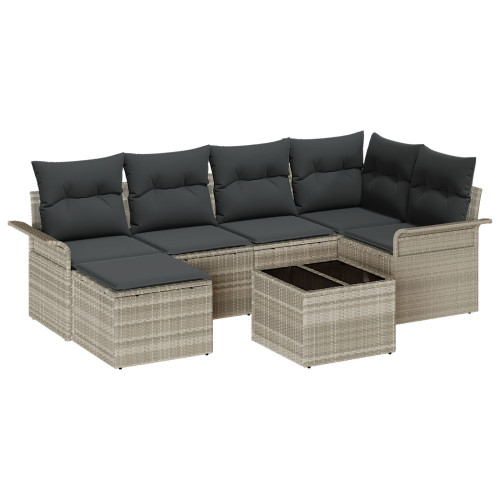 vidaXL Trädgårdsoffset med kudde 7 pcs Ljusgrå Poly rattan