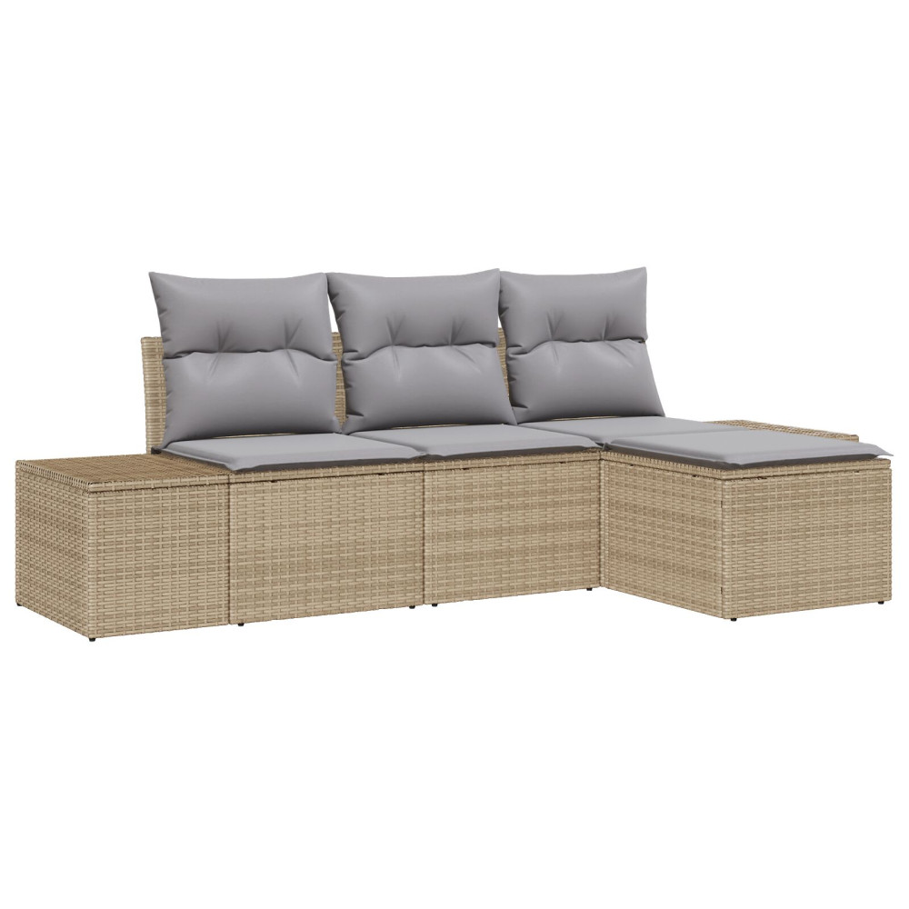 Produktbild för Trädgårdsoffset med kudde 4 pcs Beige konstrotting