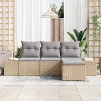 Produktbild för Trädgårdsoffset med kudde 4 pcs Beige konstrotting