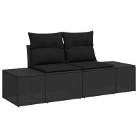 Produktbild för Trädgårdsoffset med kudde 4 pcs Svart konstrotting