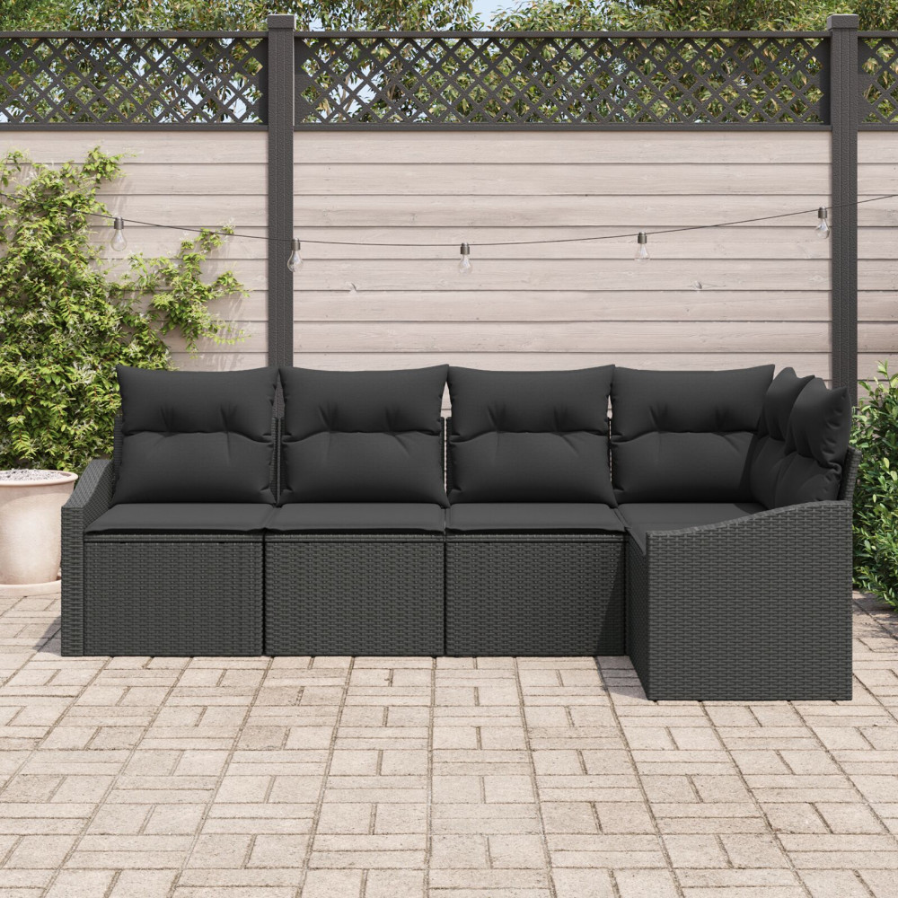 Produktbild för Trädgårdsoffset med kudde med lagring 5 pcs Svart konstrotting