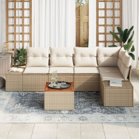 Produktbild för Trädgårdsoffset 6 pcs Beige och gräddfärgad konstrotting
