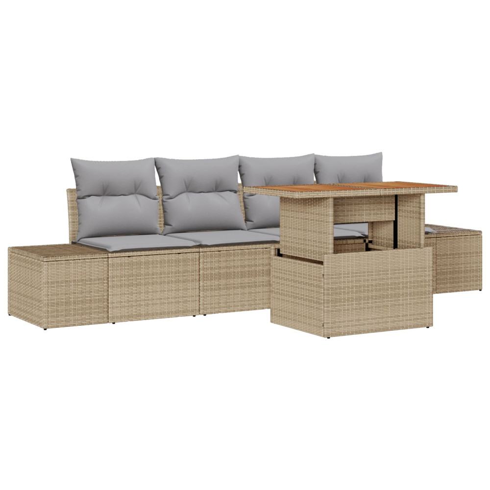 Produktbild för Trädgårdsoffset med lagring 5 pcs Beige Poly rattan