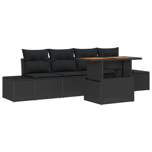 vidaXL Trädgårdsoffset med lagring 5 pcs Svart Poly rattan