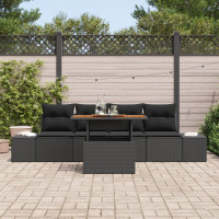 Produktbild för Trädgårdsoffset med lagring 5 pcs Svart Poly rattan