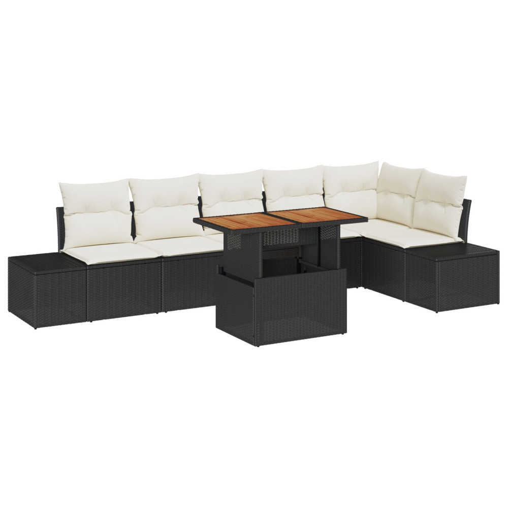 Produktbild för Trädgårdsoffset med lagring 7 pcs Svart Poly rattan