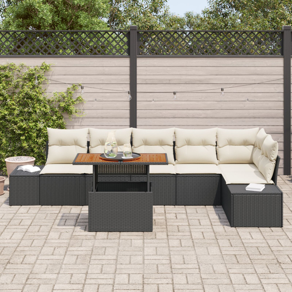 Produktbild för Trädgårdsoffset med lagring 7 pcs Svart Poly rattan