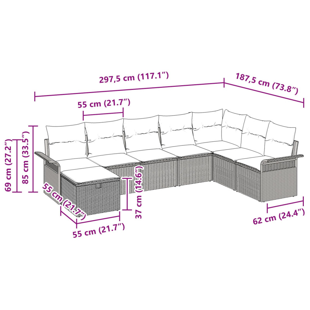 Produktbild för Trädgårdsoffset 8 pcs Beige och gräddfärgad konstrotting