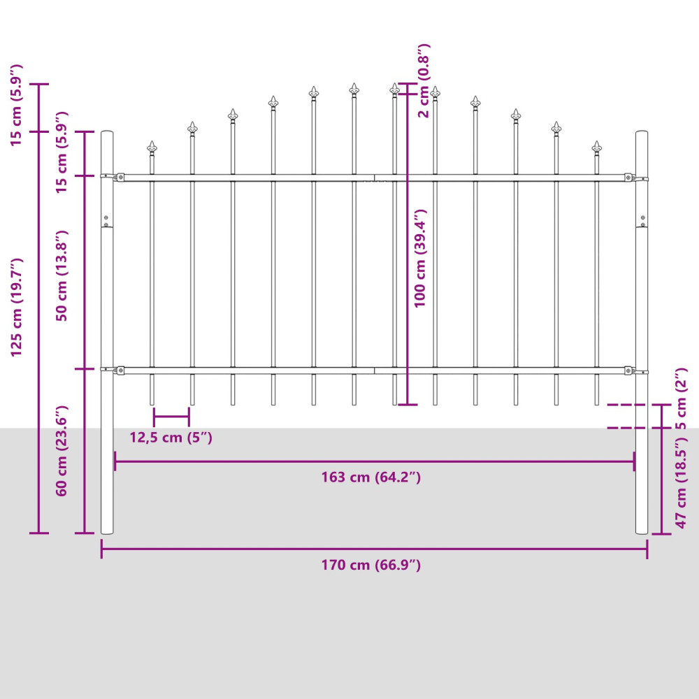 Produktbild för Trädgårdsstängsel 7 pcs Grå 170 x 140 cm Pulverlackerat stål