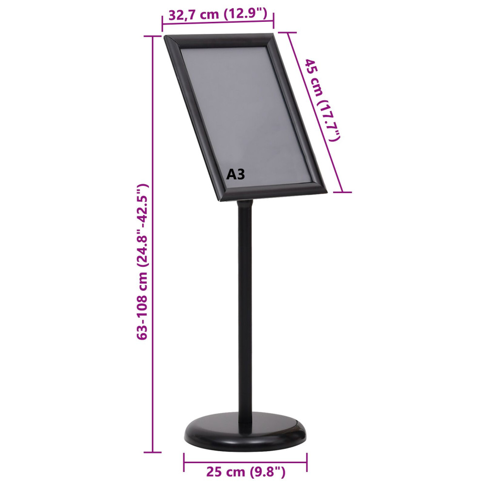 Produktbild för Affischställningar 2 pcs Svart 45 x 32,7 x 108 cm Aluminium