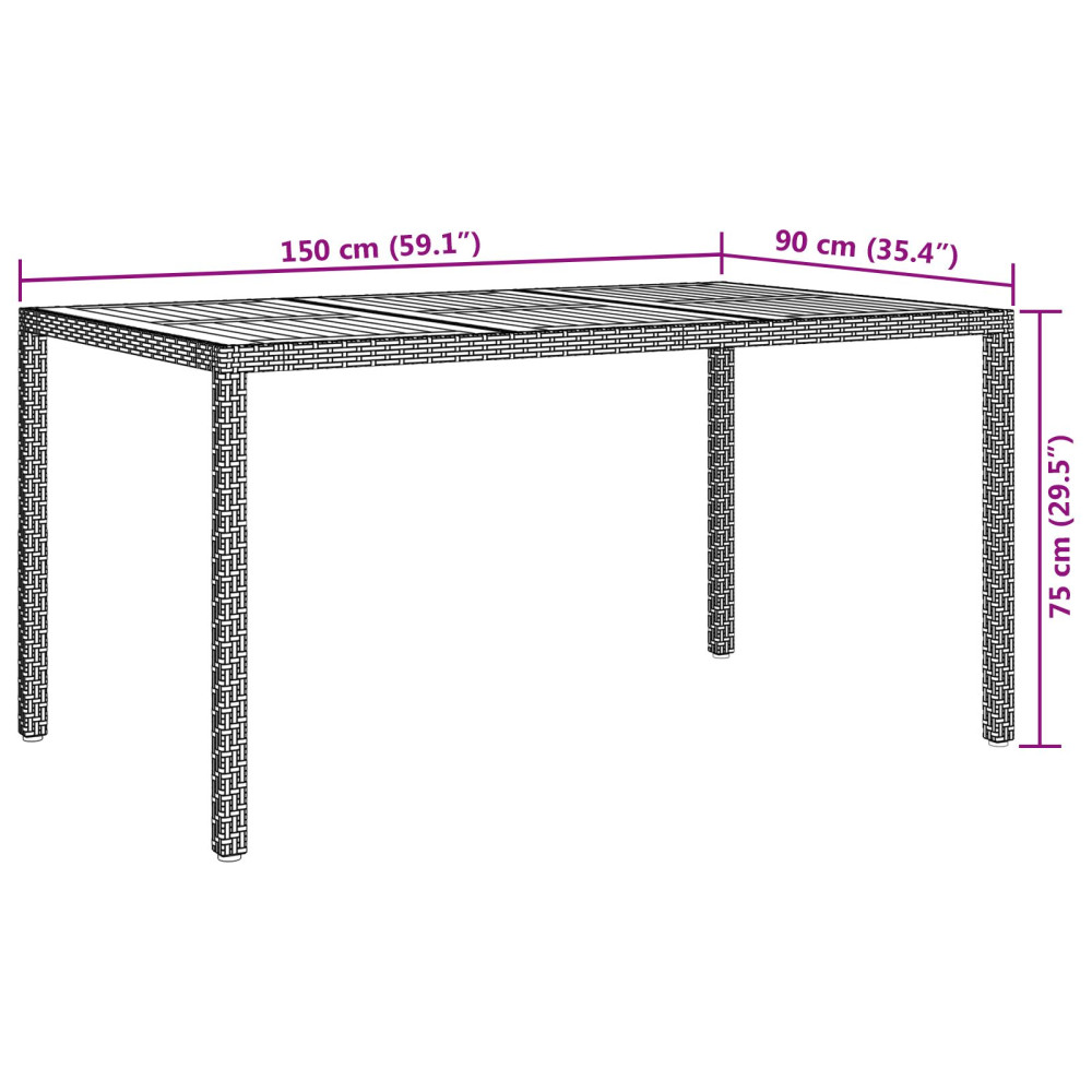 Produktbild för Trädgårdsbord Grå 150 x 90 x 75 cm konstrotting