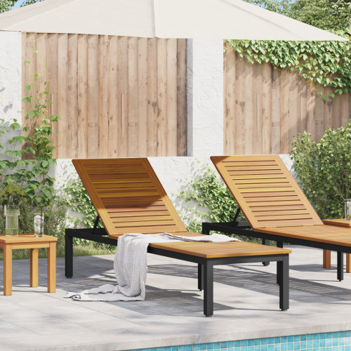 vidaXL Solsäng Reclining Svart 200 x 55 x 35 cm Massivt Akaciaträ