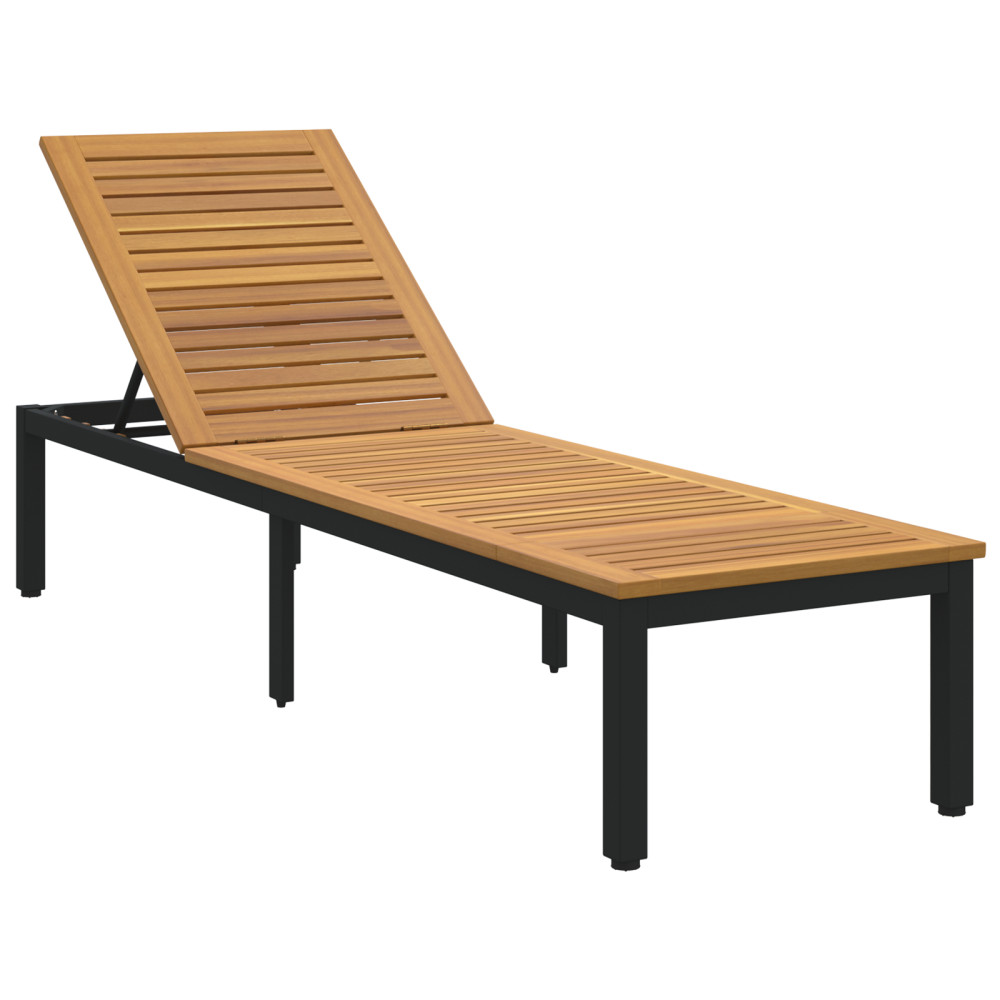 Produktbild för Solsäng Reclining Svart 200 x 55 x 35 cm Massivt Akaciaträ