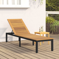 Produktbild för Solsäng Reclining Svart 200 x 55 x 35 cm Massivt Akaciaträ