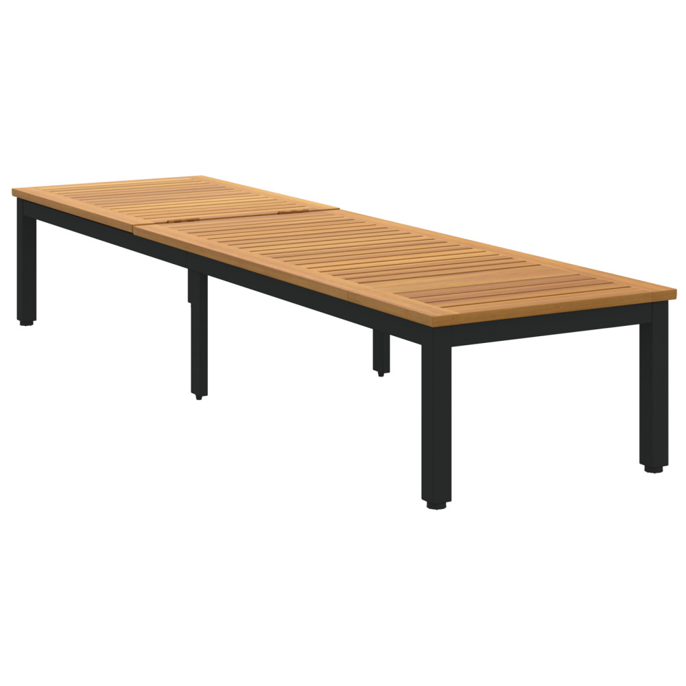 Produktbild för Solsäng Reclining Svart 200 x 55 x 35 cm Massivt Akaciaträ