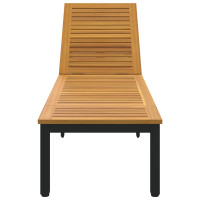 Produktbild för Solsäng Reclining Svart 200 x 55 x 35 cm Massivt Akaciaträ