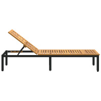 Produktbild för Solsäng Reclining Svart 200 x 55 x 35 cm Massivt Akaciaträ